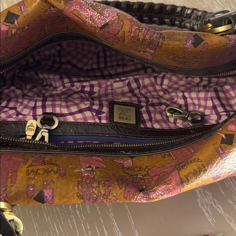 MCM Cognac Visetos Shoulder Bag with Pink Metallic Accents - Picture 2 of 12